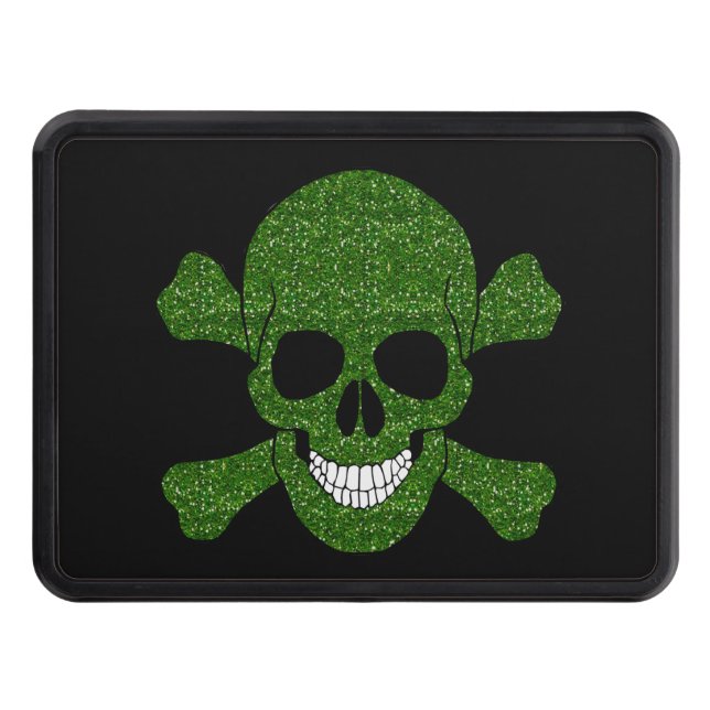 Green Glitter Skull And Crossbones Hitch Cover (Front)