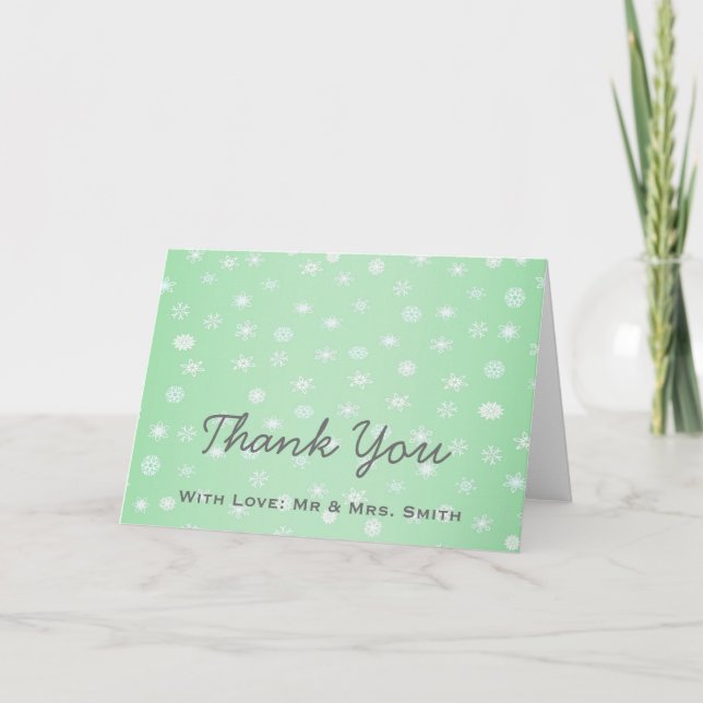 Green Glitter Snowflakes Sparkles Dots Thank You Card (Front)