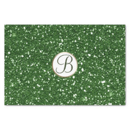Green Glitter Sparkle Glam Monogram Initial Custom Tissue Paper