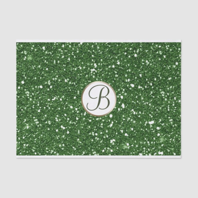Green Glitter Sparkle Glam Monogram Initial Custom Tissue Paper (Front)