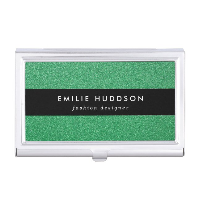 Green Glitter, Sparkle, Glitter Background Business Card Case (Front)