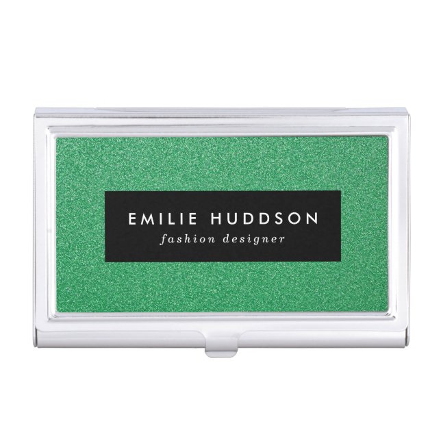 Green Glitter, Sparkle, Glitter Background Business Card Case (Front)