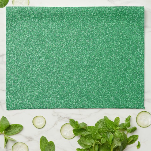 Green Glitter, Sparkle, Glitter Background Kitchen Towel (Folded)