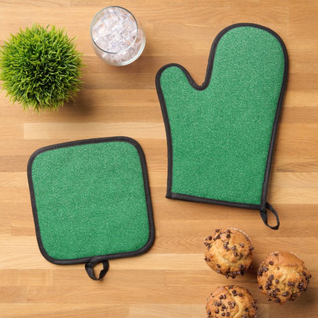 Green Glitter, Sparkle, Glitter Background Oven Mitt & Pot Holder Set (Top Down)