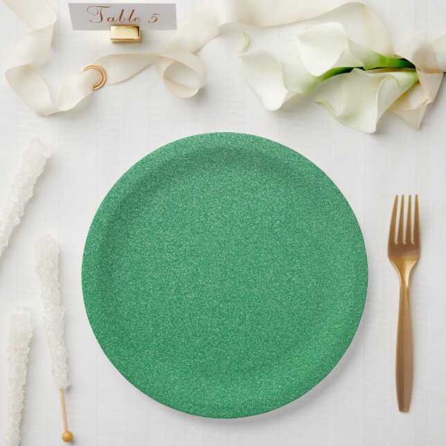 Green Glitter, Sparkle, Glitter Background Paper Plates (Wedding)