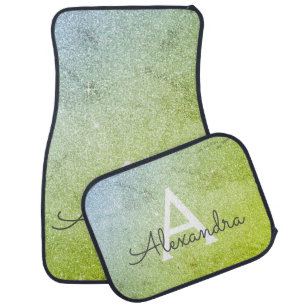 Green Glitter Sparkle Monogram Car Mat