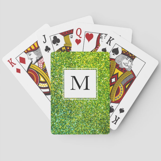 Green Glitter Sparkle MONOGRAM Poker Cards (Back)