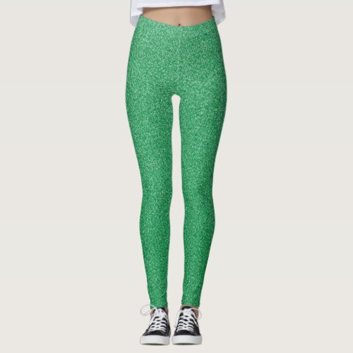 Green Glitter Sparkly Glitter Background Leggings
