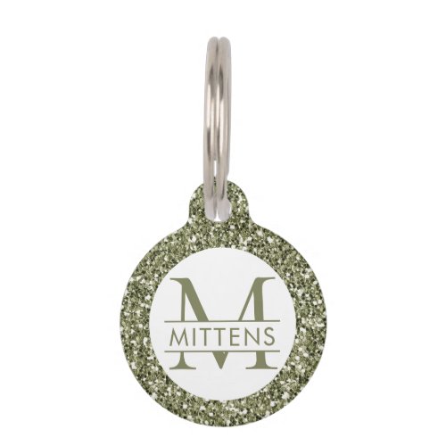 Green Glitter Sparkly Monogram Name Pet ID Tag