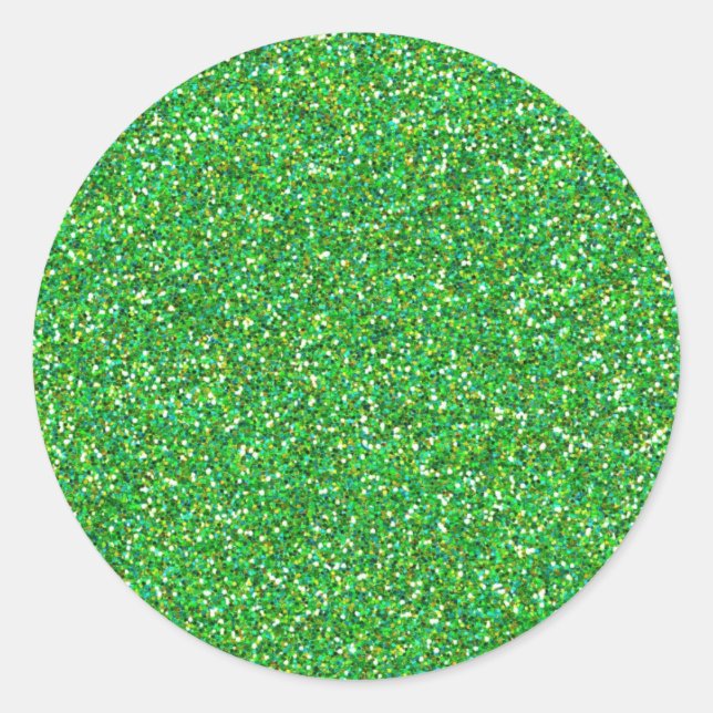 Green glitter texture classic round sticker (Front)