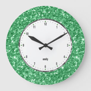 Green Glitter Texture Print Large Clock