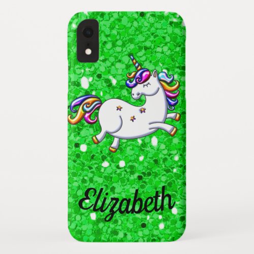 Green Glitter Unicorn iPhone XR Case