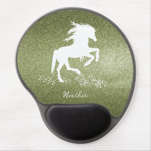 Green Glitter Unicorn Gel Mouse Pad