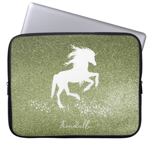 Green Glitter Unicorn Laptop Sleeve