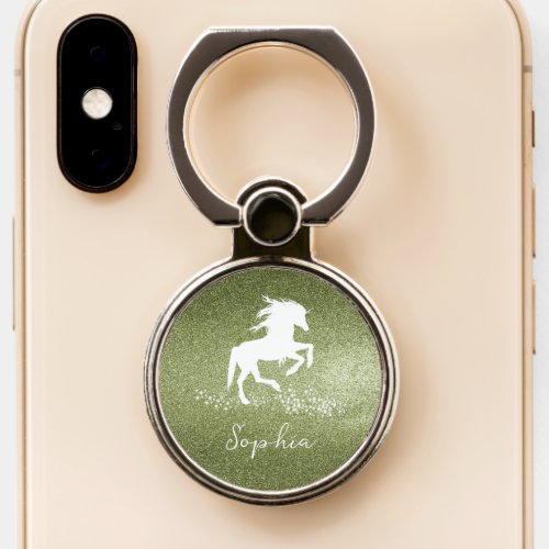 Green Glitter Unicorn Phone Ring Stand