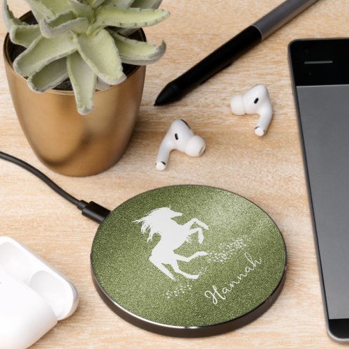 Green Glitter Unicorn Wireless Charger