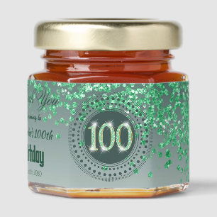 Green Glitter & Unique number 100 Decoration Honey Jar Favors