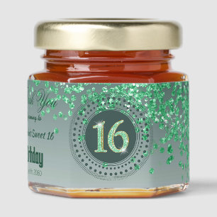 Green Glitter & Unique number 16 Decoration Honey Jar Favors