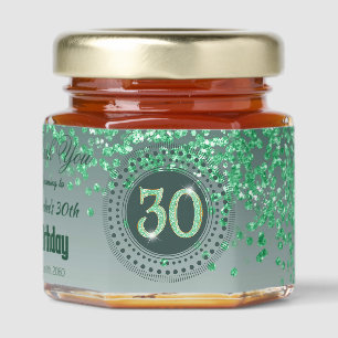 Green Glitter & Unique number 30 Decoration Honey Jar Favors