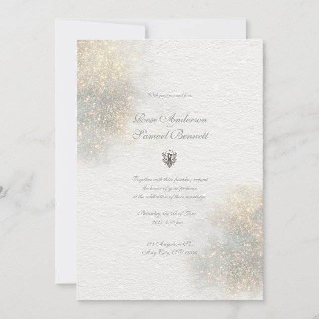 Green Glitter Watercolor Shapes Wedding  Invitation (Front)