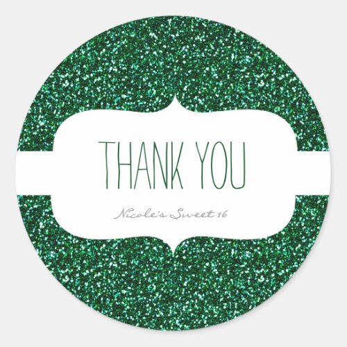 Green Glitter  White Birthday Party Favor Sticker