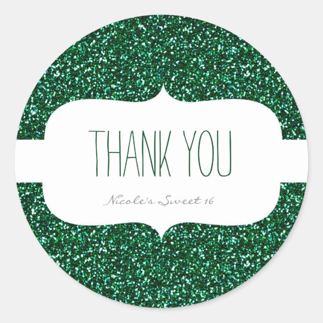 Green Glitter & White Birthday Party Favor Sticker (Front)