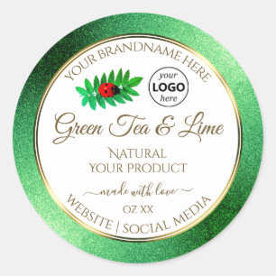 Green Glitter White Product Labels Ladybug Logo
