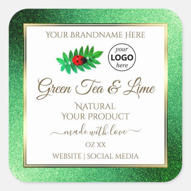 Green Glitter White Product Labels Ladybug Logo (Front)