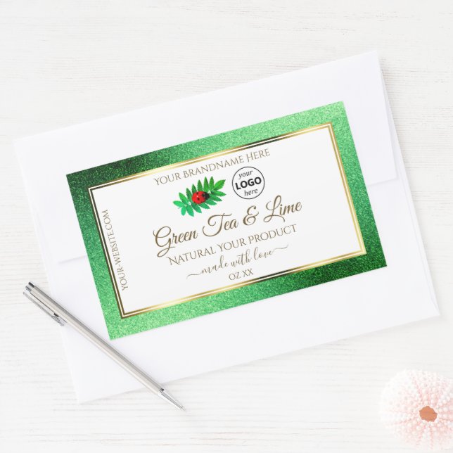 Green Glitter White Product Labels Ladybug Logo (Envelope)