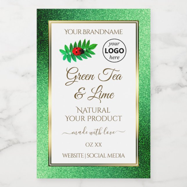 Green Glitter White Product Labels Ladybug Logo (Single Label)