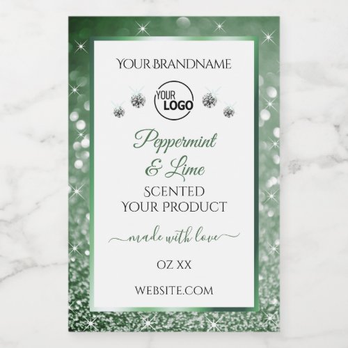 Green Glitter White Product Labels Logo Diamonds 