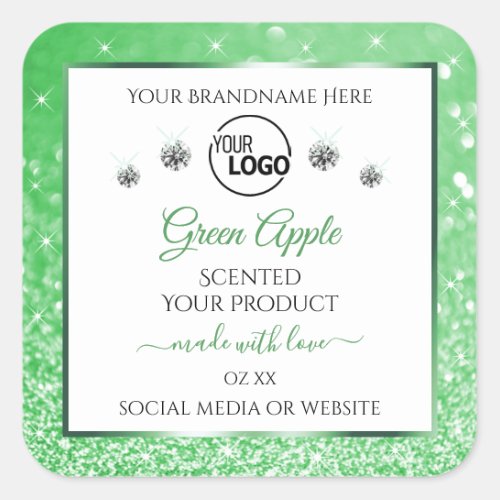 Green Glitter White Product Labels Logo Diamonds