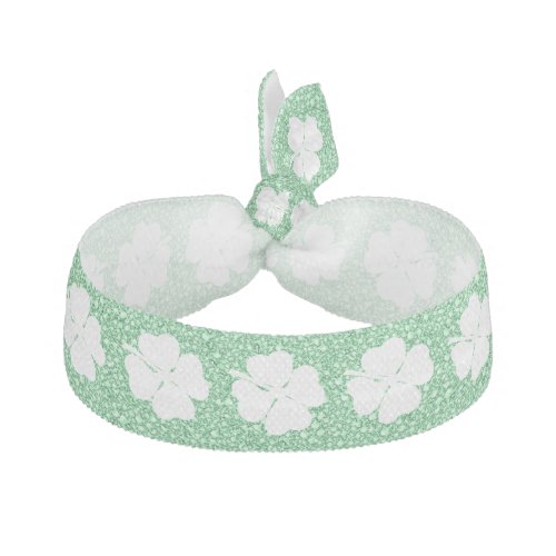 Green Glitter  White Shamrock Pattern Ribbon Hair Tie