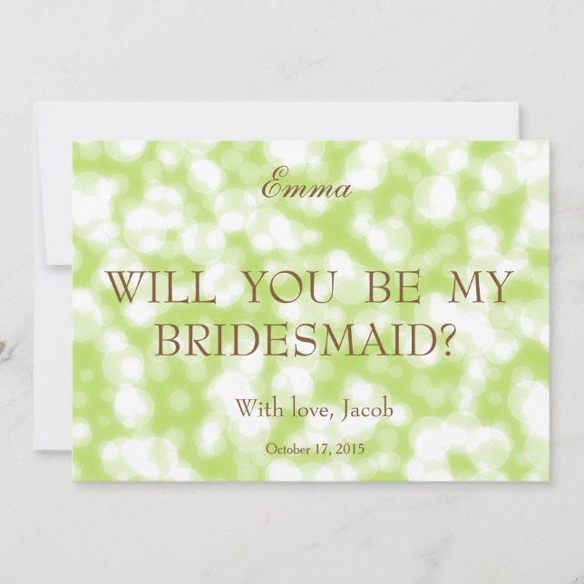 Green Glitter Will You Be My Bridesmaid Invitation (Front)