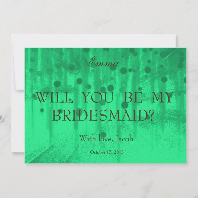 Green Glitter Will You Be My Bridesmaid Invitation (Front)