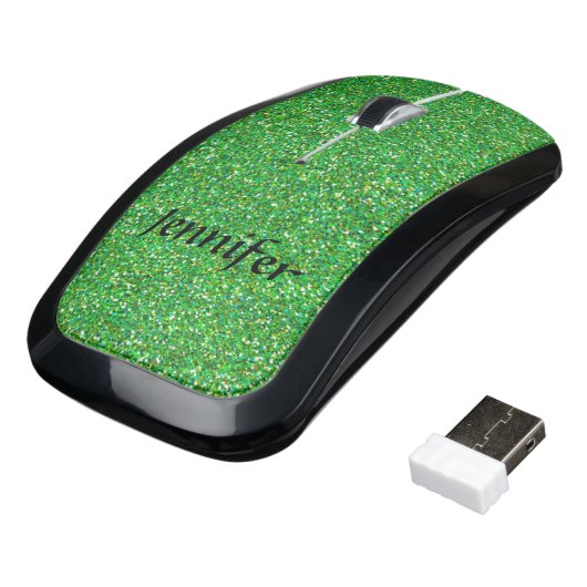 Green Glitter Wireless Computer Mouse (Angled)