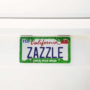 Green glitter with custom text license plate frame