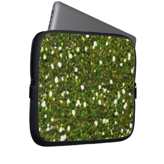 Green Glitters Laptop Sleeve (Front Right)