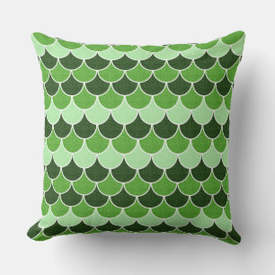 Green Glittery Mermaid Scales Pattern Throw Pillow