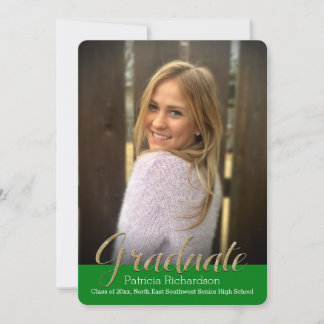 Green Glitz Overlay Photo Graduation Announcement