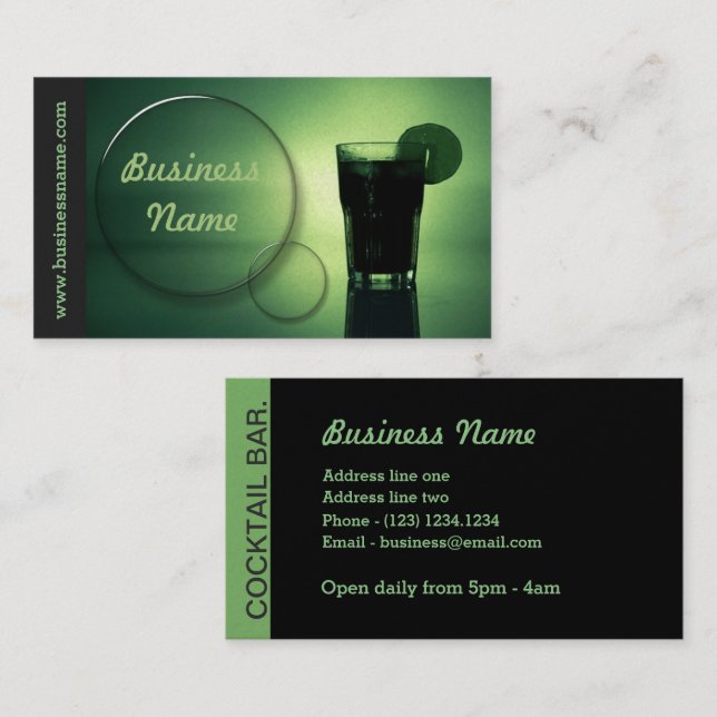 Green Glow Cocktail Bar Nightclub Business Card (Front/Back)