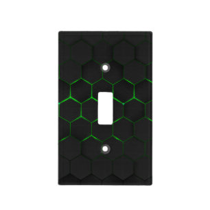 Green Glow Cyber Hexagon Pattern Light Switch Cover