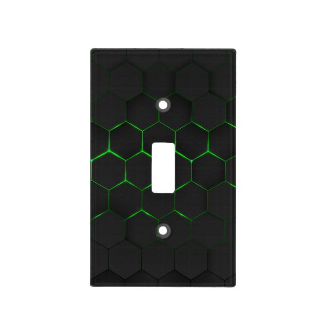Green Glow Cyber Hexagon Pattern Light Switch Cover (Front)
