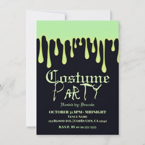 Green Glow Drips Dripping Halloween Costume Party Invitation