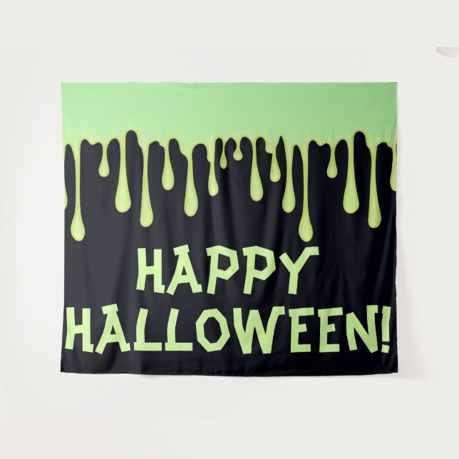 Green Glow Drips Dripping Halloween Party Tapestry (Front (Horizontal))
