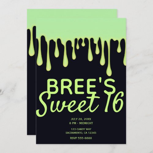 Green Glow Drips Dripping Halloween Sweet 16 Party Invitation