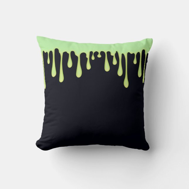 Green Glow Drips Dripping Halloween  Throw Pillow (Front)