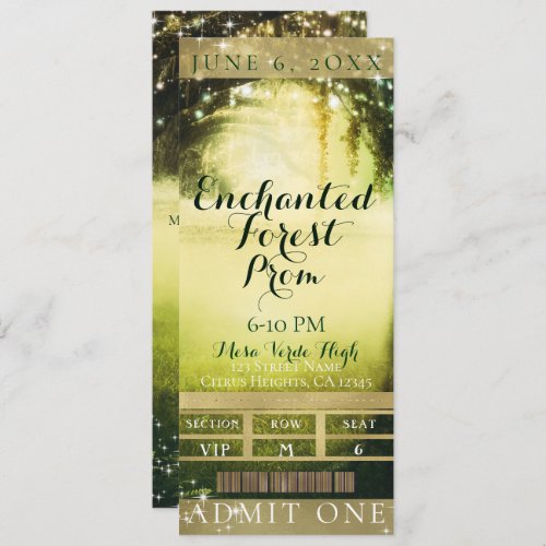 Green Glow Forest  Lights Prom VIP Party Ticket Invitation