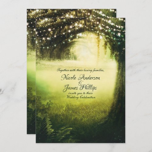 Green Glow Forest  String Lights Rustic Wedding Invitation