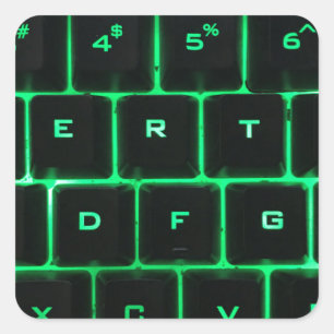 Green glow QWERTY computer keyboard keys Square Sticker